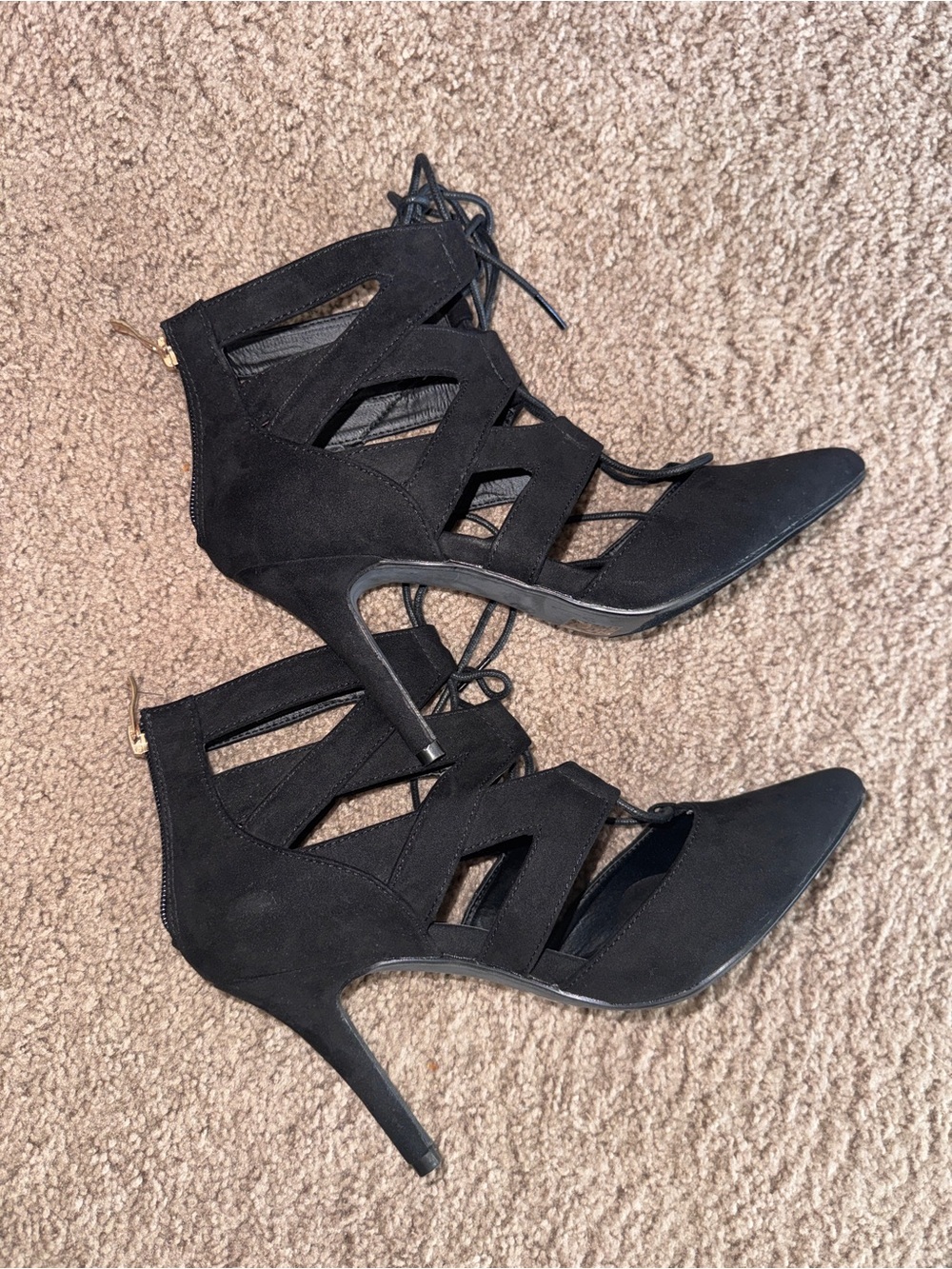 Fashion to Figure Black Lace-Up Suede Pointed Toe Heels